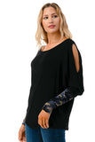 MILLIE SMOKING  CUFFS TOP (BLACK / BLUE CAMO)- VT3041