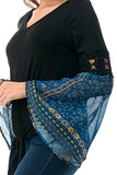 EMBER BELL SLEEVE TOP (BLACK/TEAL BOHO)- VT3068