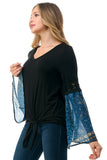 EMBER BELL SLEEVE TOP (BLACK/TEAL BOHO)- VT3068