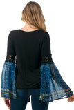 EMBER BELL SLEEVE TOP (BLACK/TEAL BOHO)- VT3068