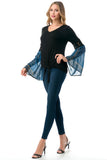 EMBER BELL SLEEVE TOP (BLACK/TEAL BOHO)- VT3068