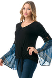 EMBER BELL SLEEVE TOP (BLACK/TEAL BOHO)- VT3068