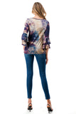 CORDELIA RUFFLE SLEEVE TOP (TAUPE TEAL TIE DYE)- VT3158