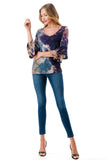 CORDELIA RUFFLE SLEEVE TOP (TAUPE TEAL TIE DYE)- VT3158