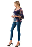 CORDELIA RUFFLE SLEEVE TOP (TAUPE TEAL TIE DYE)- VT3158