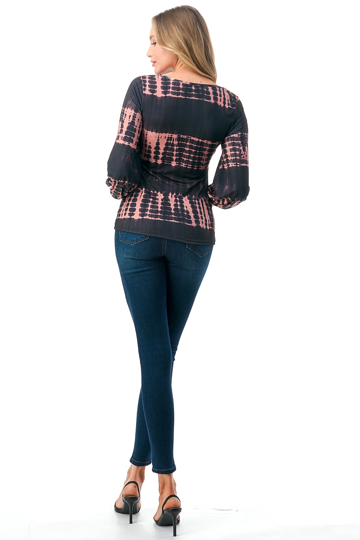 FRANCES FRONT KEY HOLE RIBBON TOP (BLACK/RUST TIE DYE)- VT3166