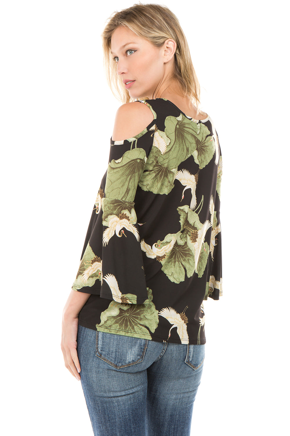 PRINTED BRENDA TOP (Black/Bird)- VT7365