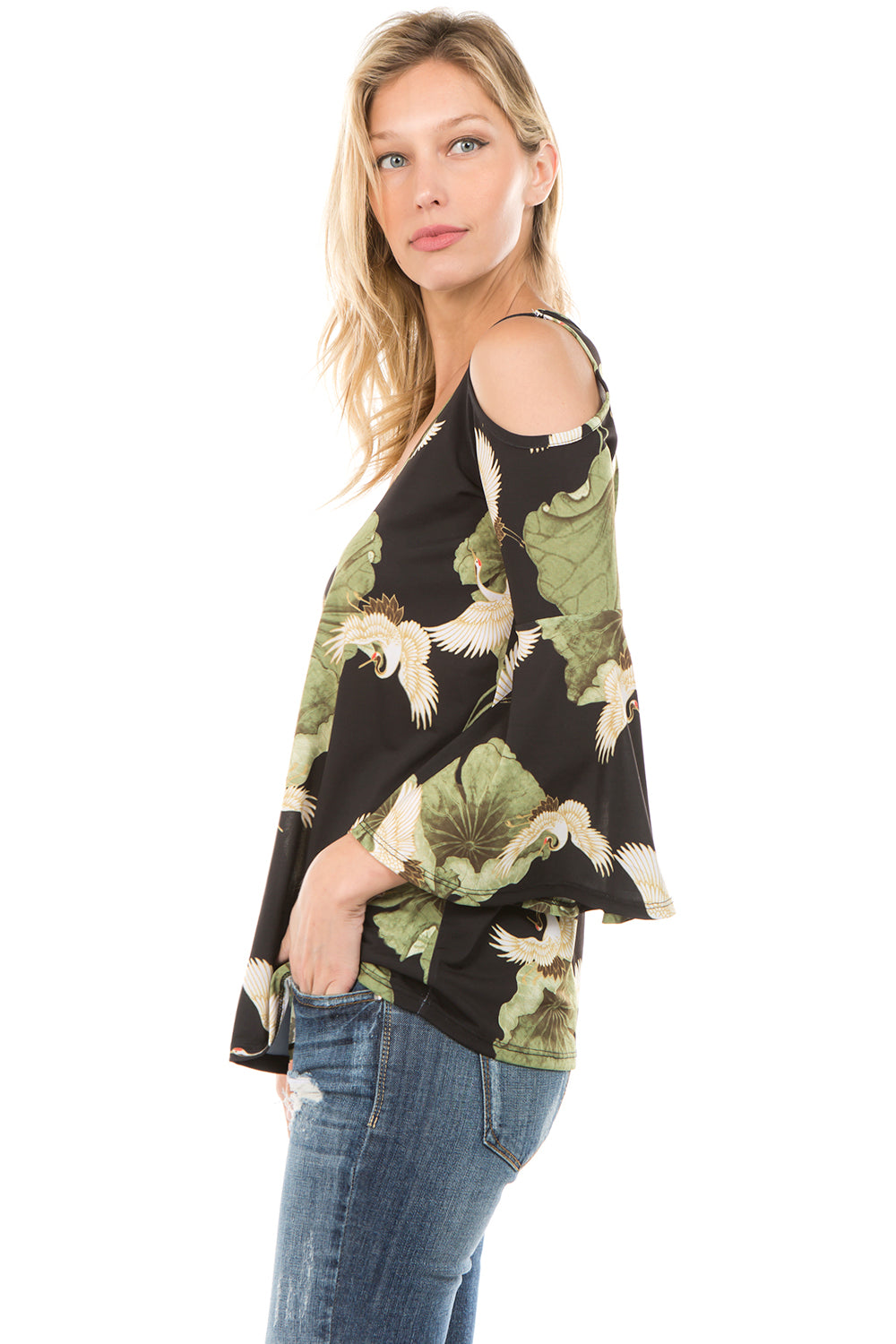PRINTED BRENDA TOP (Black/Bird)- VT7365