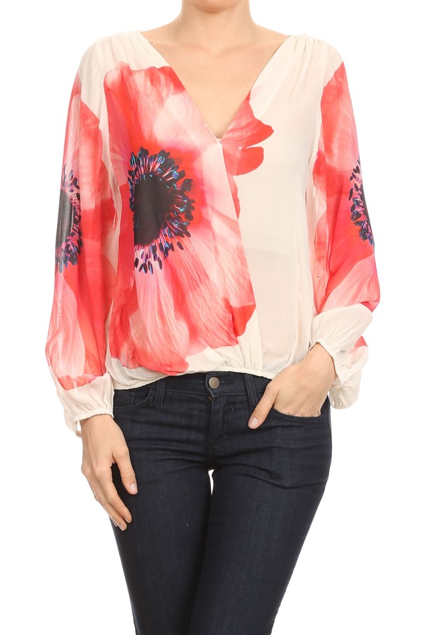WILMA LONG SLEEVE TOP (RED FLORAL)- VT1067