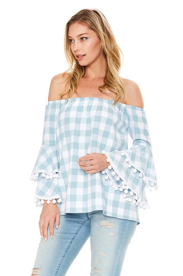 WILLA OFF SHOULDER TOP (Lt. Blue)-VT2009