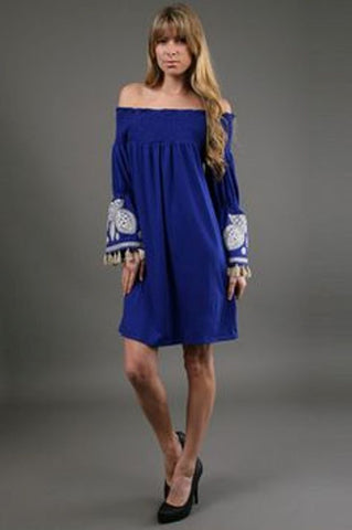 SELLY OFF SHOULDER DRESS (BLUE)-CVD6419