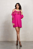 LEELA OPEN SHOULDER DRESS (Magenta)-CVD1504