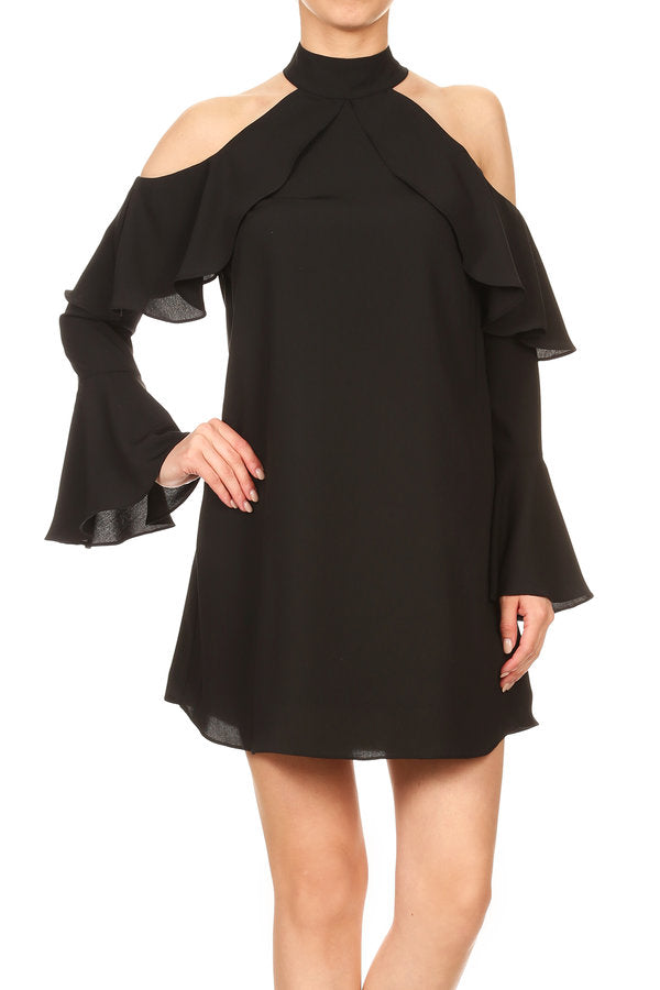 SALLIE OPEN SHOULDER DRESS (Black)-VD1935