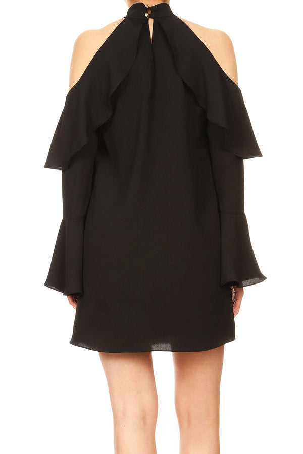 SALLIE OPEN SHOULDER DRESS (Black)-VD1935