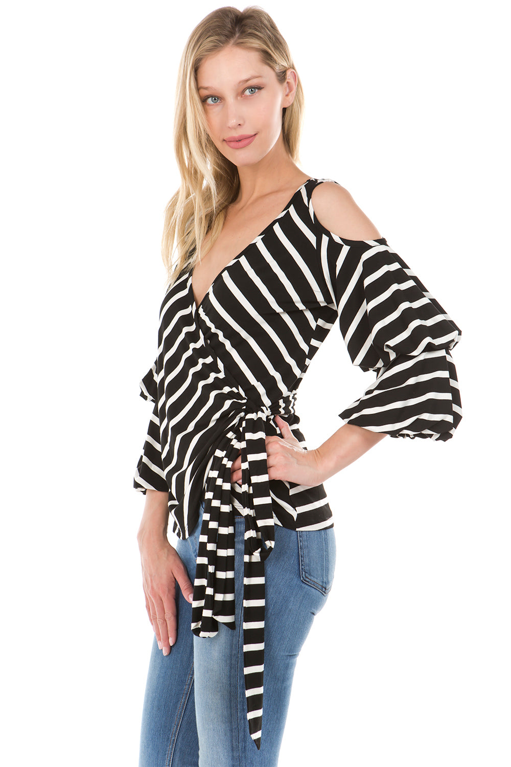 MARY WRAP TOP (Blk/Wht)- VT2198